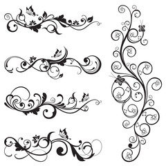 Collection of vintage floral silhouette designs with butterflies