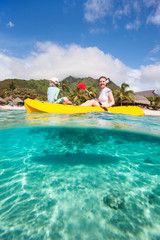 Mother and son kayaking