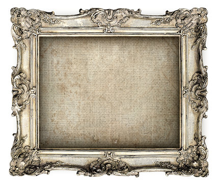 Antique Silver Frame With Empty Grunge Canvas