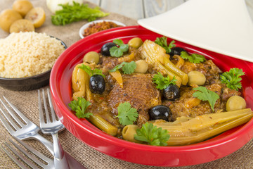 Moroccan chicken tagine with olives, preserved lemon and fennel.