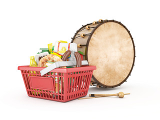 shopping basket and ramadan drum