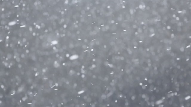 Slow motion of snow flakes falling