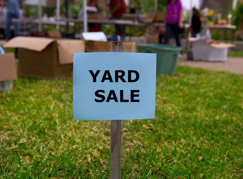 Yard sale in an american weekend on the lawn