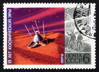 Naklejka premium Postage stamp Russia 1972 Lunokhod on Moon
