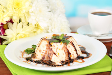 Panna Cotta with chocolate  and caramel sauces,