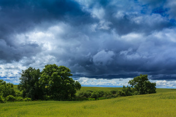 Naklejka premium Rural scenery with storm clouds in summer
