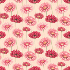 Watercolor gerber flowers. Seamless pattern