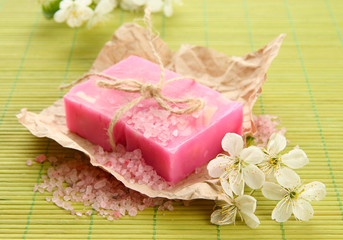 Natural handmade soap on bamboo mat