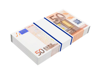 Euro money on white. 3D photo rendering.