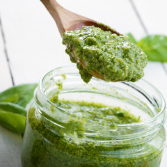 Pesto sauce and spoon