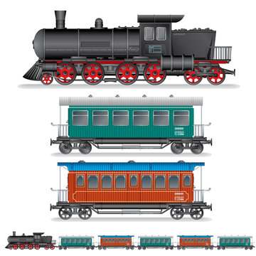 Illustration of Retro Steam Train with Coach Wagon