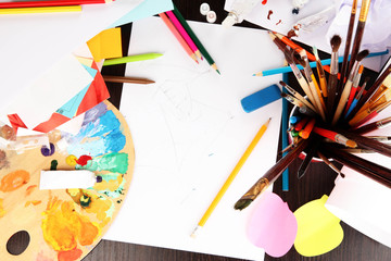 Workplace of artist close-up