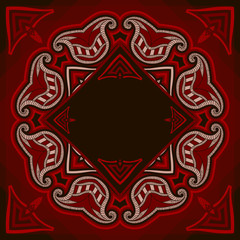 Patterned floor tile in oriental style in red and black colors