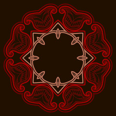 Patterned floor tile in oriental style in red and black colors