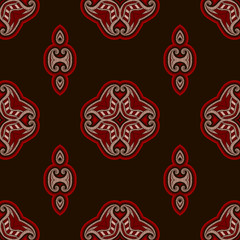 Patterned floor tile in oriental style  in red and black colors