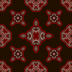 Patterned floor tile in oriental style. In red and black colors.
