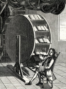 Revolving bookshelf - "hard disc" of 17. century (France)