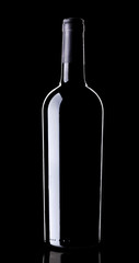 Wine bottle silhouette on black background
