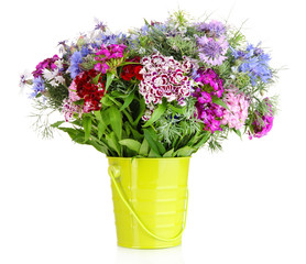 Beautiful bouquet in pail isolated on white