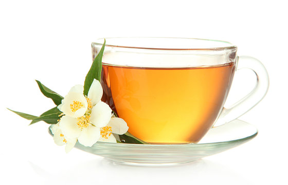 Cup of tea with jasmine, isolated on white