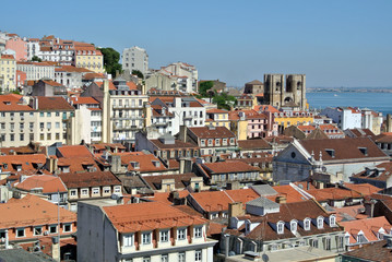 Panoramic view on historic Alfama in Lisbon