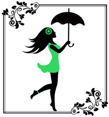 girl with umbrella in a patterned frame