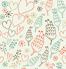 Decorative seamless patten with flowers and hearts