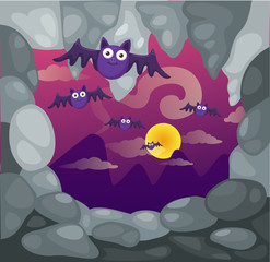 illustration of a cave and bats vector