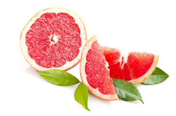 Fototapeta na wymiar Pink grapefruit close up on the white