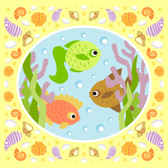 Background sea card with fish