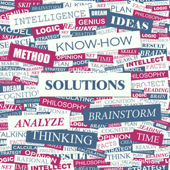 SOLUTIONS. Word cloud concept illustration.  