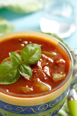 Tomato minestrone soup with bacon