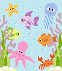 Fototapete Unter dem Meer Nahtlose Hintergrundkarte mit Fisch
