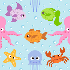 Fototapeta na wymiar Background seamless card with sea animals