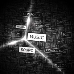 MUSIC. Word cloud concept illustration.  