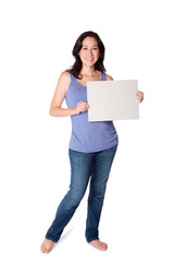 Fototapeta premium Happy woman hoding whiteboard