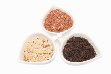 Rice varieties,wheat,brown rice,black jasmin rice in  white cera