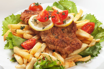 Viener schnitzel, breaded steak with french fries