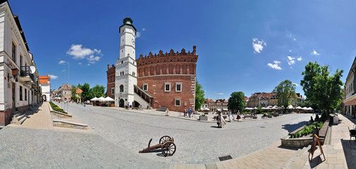 Town hall in Sandomierz -Stitched Panorama - obrazy, fototapety, plakaty