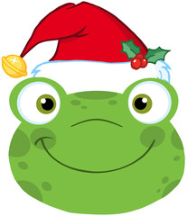 Cute Frog Smiling Head With Santa Hat