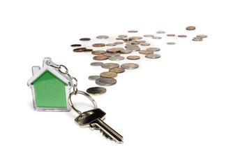 Coins and house key ring
