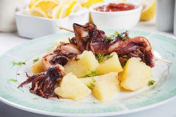 Fried squid with potato