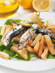 Grilled sardine fish with french fries