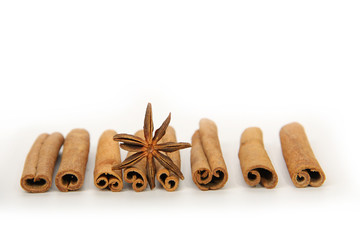 cinnamon and star anise, isolated on white background