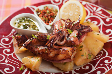 Fried squid with potato