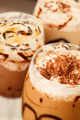 cold fresh ice coffee with chocolate close up