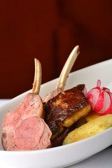 Roasted Lamb Chops on goose liver and spinach gnocchi