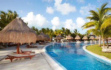 Swimming pool at caribbean resort.