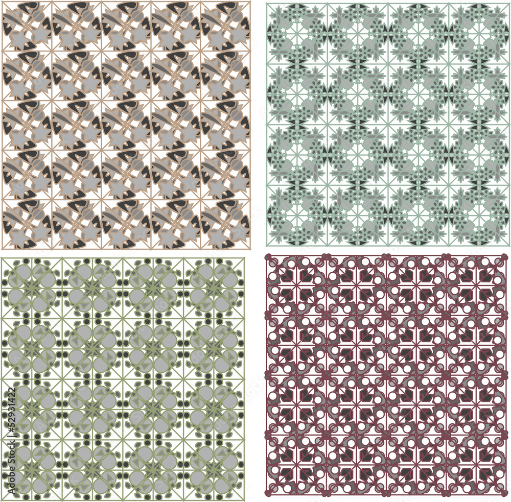 Poster set of detailed repeating damask patterns