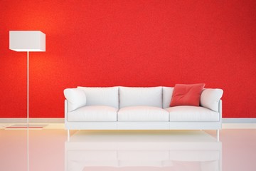 muro rosso e divano